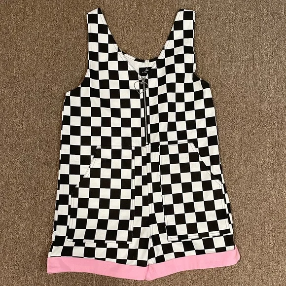 New Lazy Oaf Black & White Checkered Romper - Picture 6 of 7